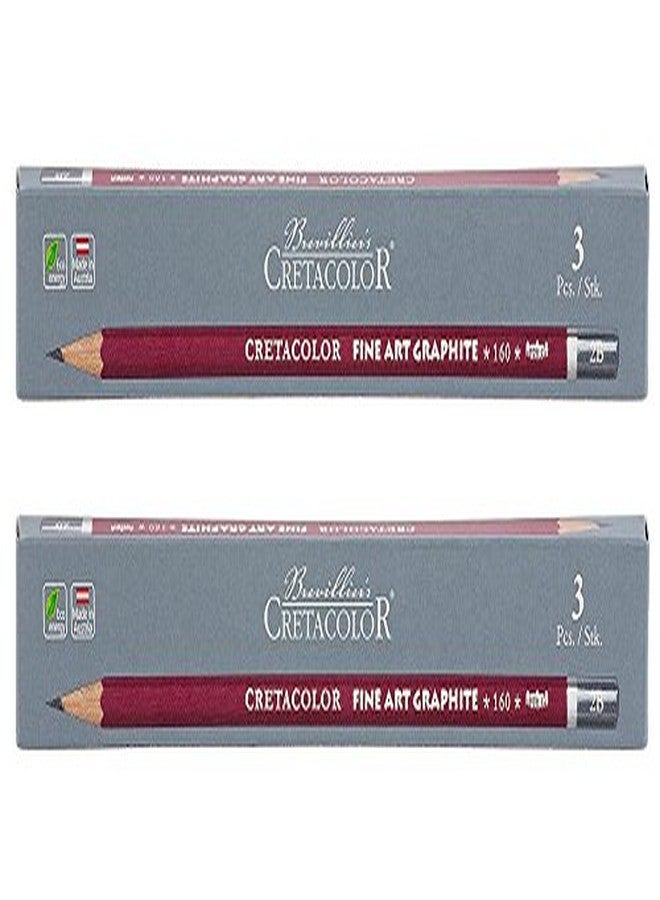 CRETACOLOR Cleos Fine Art Graphite 2B Set of 3 Pencils (Pack of 2),Black,160 02